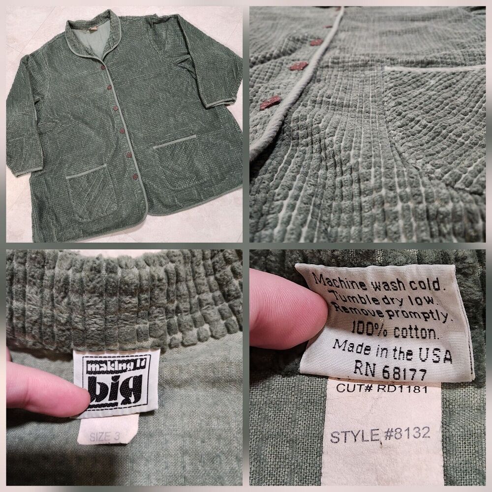 VTG Making It Big MIB Womens Size 3 Green Cotton‎ Button Up Blouse Shirt Shacket